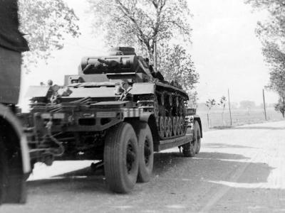 Panzer 3 tank on transport trailer