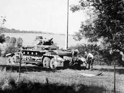 Damaged Panzer IV on flat bed trailer Sd. Ah. 116