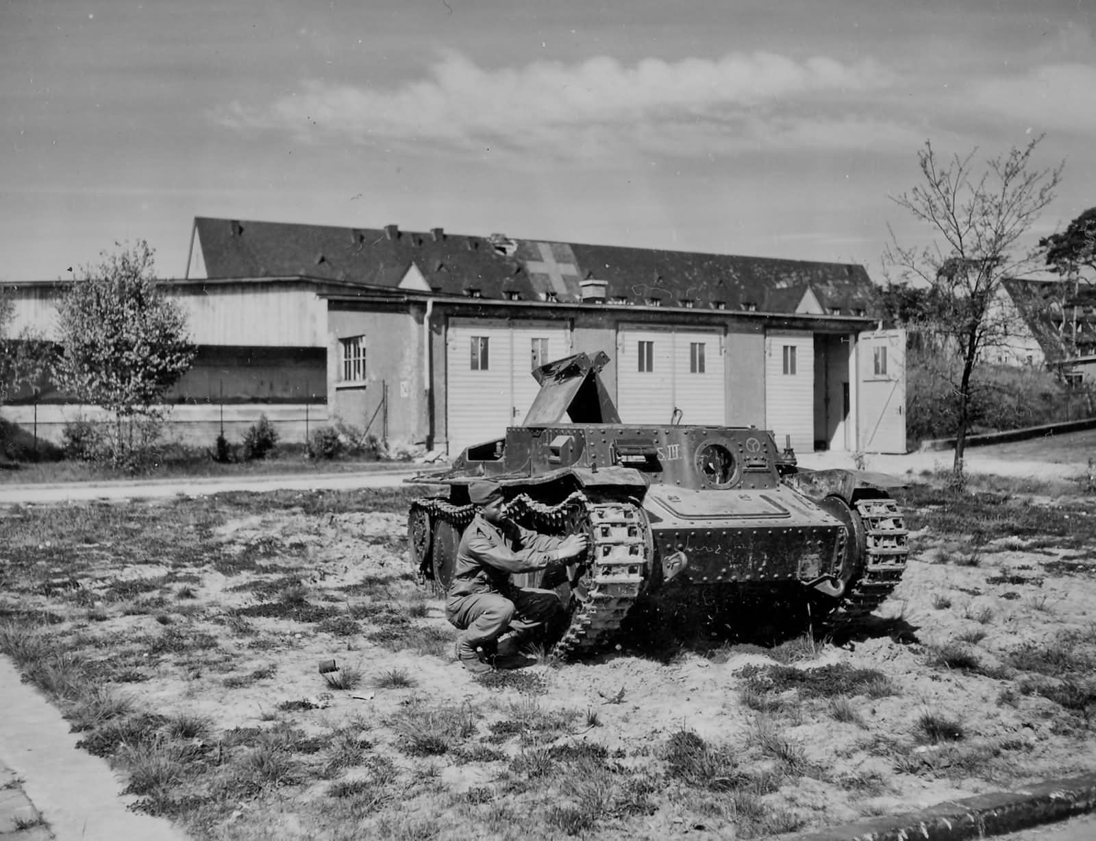 Panzer 38 wreck captured at Manheim hospital April 1945 Germany