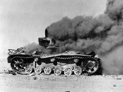 Panzer III Tank Burning in Egyptian Desert