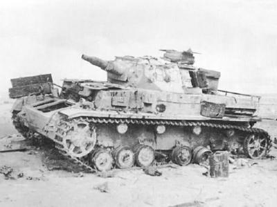 Knocked out Panzer IV tank, North Africa
