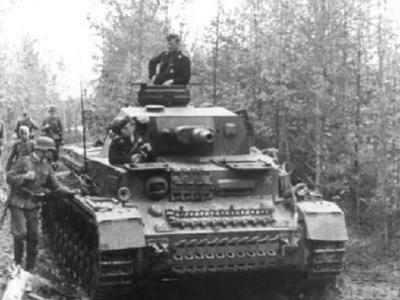 German WWII tank Panzer IV Ausf F1 in mud