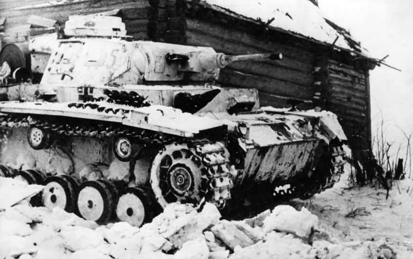 Panzer III 5 in the snow during operations in the winter of 1941-1942