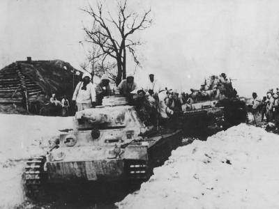Panzer III tanks of the 5th Panzer Division n their way to the front