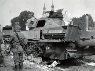 Knocked out Panzer IV tank Poland 1939