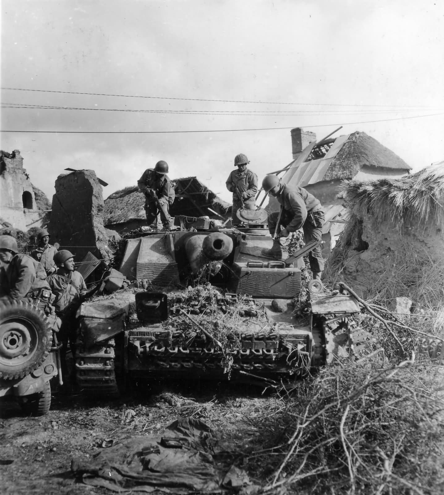 1st Infantry Division Troops Clear a Das Reich Division Stug IV Marigny France