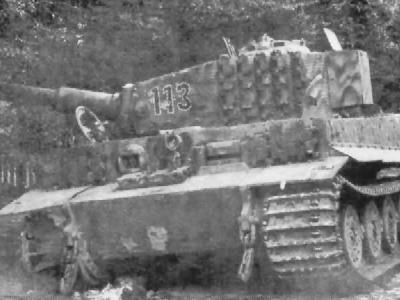 Destroyed German Tiger 509 number 113 (Zimmerit and steel road wheels)