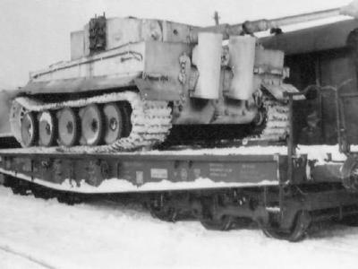 Whitewashed Tiger I tank – rail transport