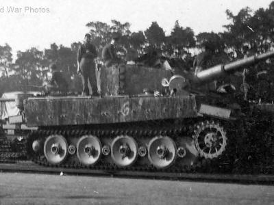 Tiger from Schwere Panzer-Abteilung 509 has been loaded onto a rail car for transport