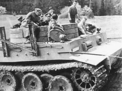 Albert Speer riding a turretless Tiger tank
