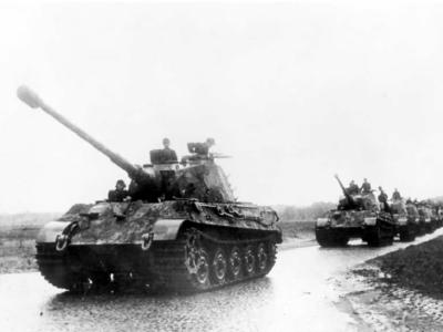 King Tiger tanks with transport tracks of schwere Panzer Abteilung 503. Sennelager Germany 1944