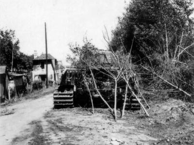 Abandoned Tiger 2 tank with Porsche turret of the schwere Panzer Abteilung 503. Normandy France 1944