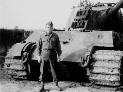 Tiger 2 tank of the Schwere Panzer-Abteilung 507. Tank number 121. Germany 1945