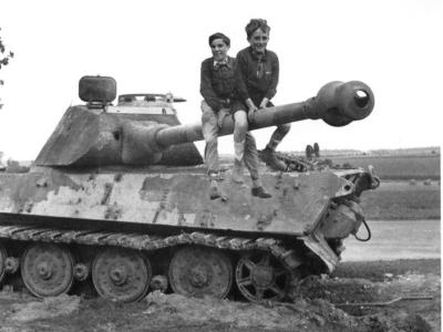 Abandoned King Tiger tank with Porsche turret of the schwere Panzer Abteilung 503. Normandy France