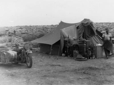 Afrika korps motorcycle and tent