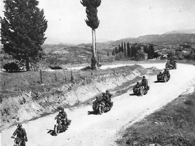 1st SS Panzer Division „Leibstandarte SS Adolf Hitler” motorcycle unit moves south thru Greece 1942