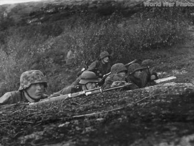 German soldiers of the 6th SS Mountain Division Nord in position