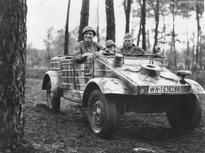 Soldiers in captured Volkswagen Kubelwagen