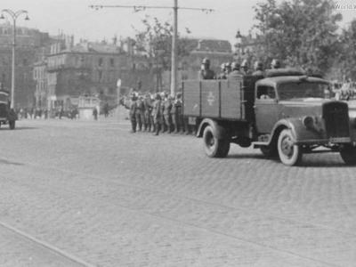 Wehrmacht trucks Opel Blitz during military parade