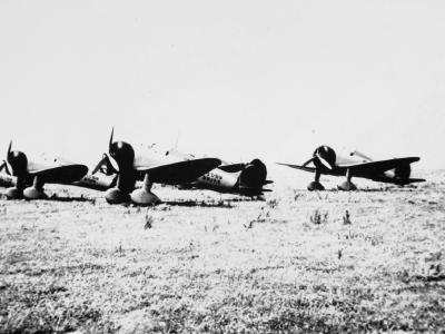 Mitsubishi Type 96 A5M fighters on the ground
