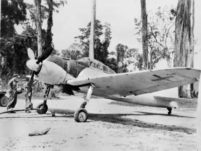 A6M2 Zero in surrender markings Bougainville 1945