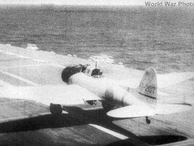 Aichi D3A2 AI-207 takes off from carrier Akagi