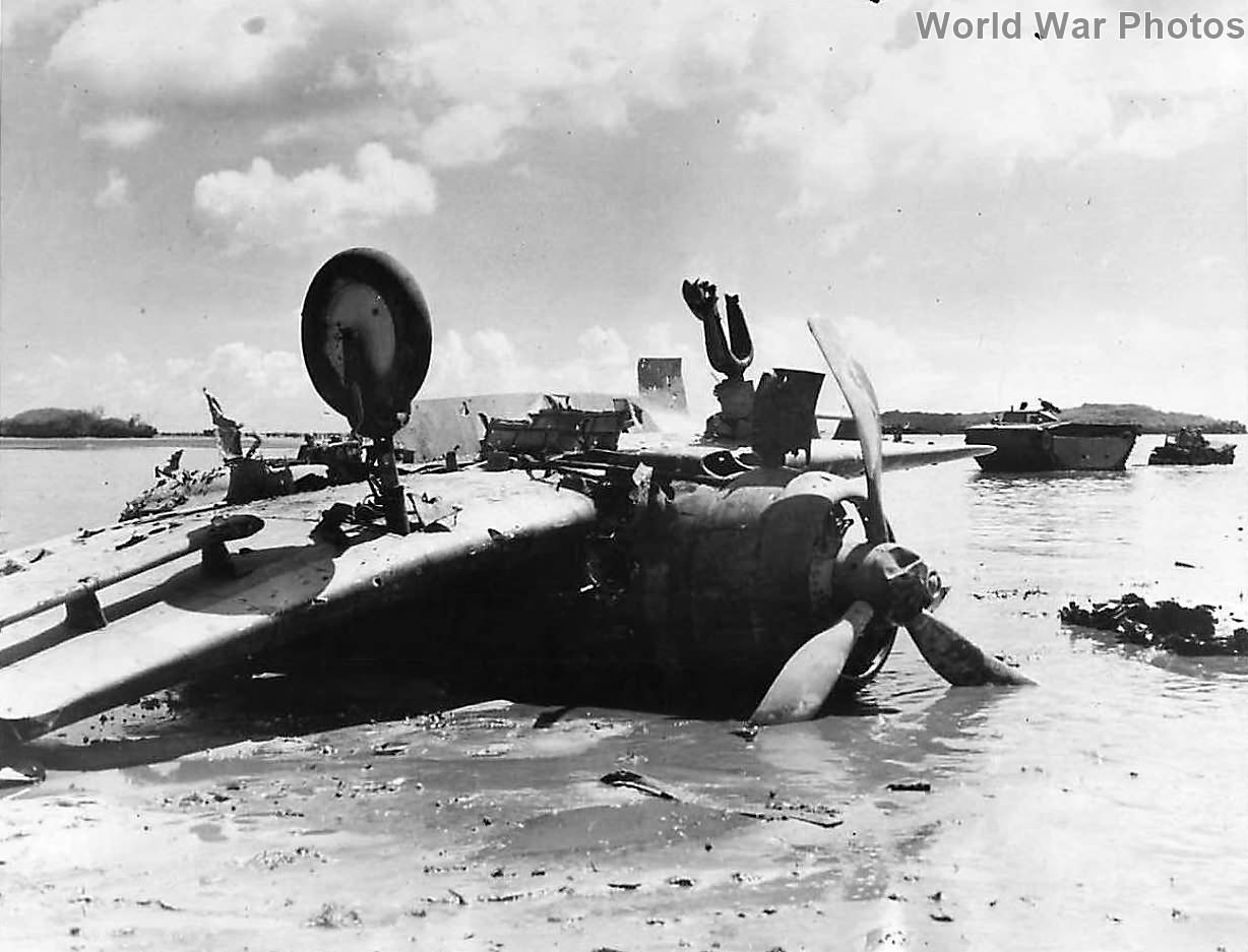 Wreckage of Japanese Type 99 Aichi D3A Val on Beach of Guam