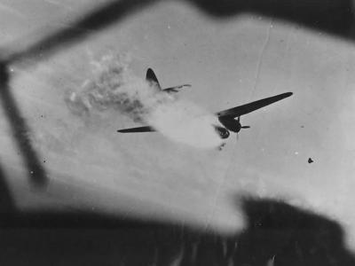 PB2Y Coronado flying boat from VP-13 downs Mitsubishi G4M2 model 22 ’72’ of 761 Kokutai, 26 May 1944