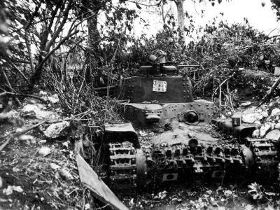 Chi Ha tank used as mobile pillbox Saipan July 1944