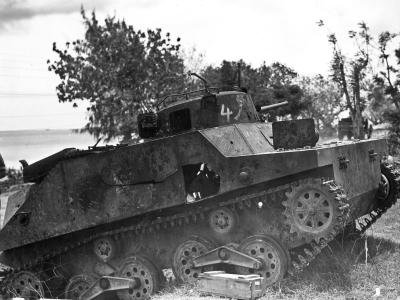 Japanese 1st Yokosuka SNLF Type 2 Ka Mi Amphibious tank side hull hit Saipan