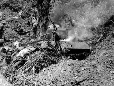 Japanese 2nd Tank Division Type 95 Ha Go tank destroyed by 37th ID Bone Luzon 1945