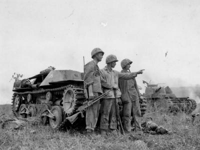 Japanese Type 97 and Type 95 tanks and marines Saipan