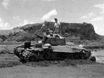US Soldiers on Knocked Out Japanese Tank Type 97 Chi-Ha