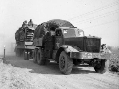 M19 Tank Transporter carrying a Churchill