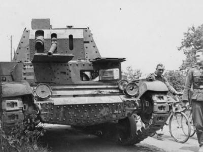 British Cruiser Tank A10 and German troops