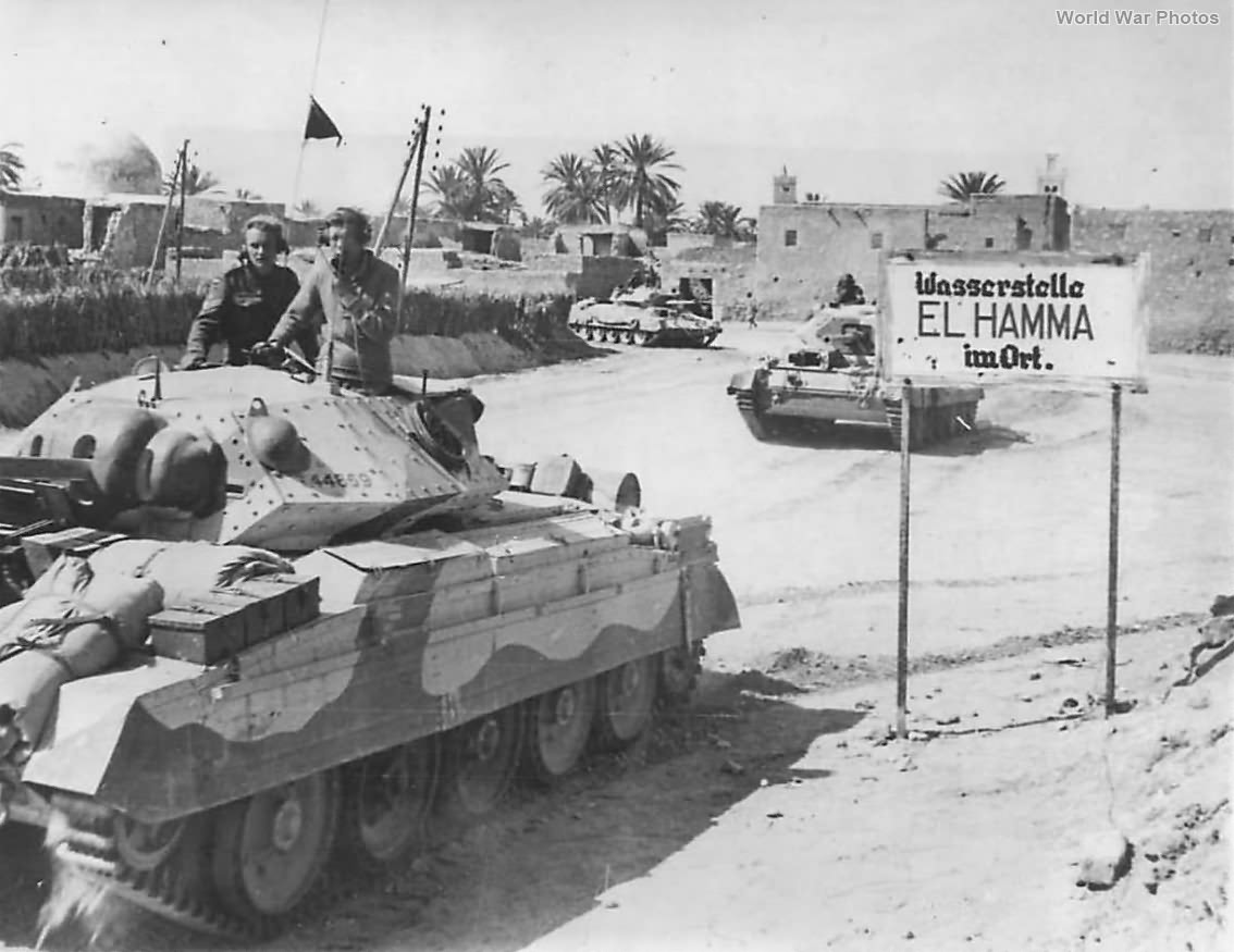 Crusaders Mk II of 1st Armoured Division enter El Hamma ’43