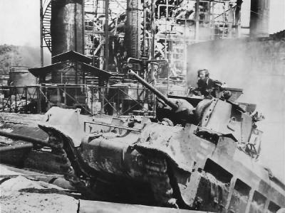 7th Australian Division Matilda Tank in Action at Balikpapan 1945
