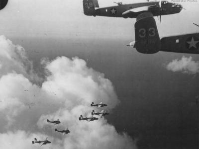 Baltimores mix in with B-25s of the 12th BG 2