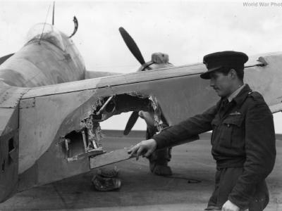 Beaufighter tail damaged by Flak