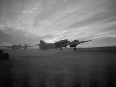 Bristol Beaufighter Mk VIF of No 89 Squadron RAF running up its engines at Castel Benito Libya 1943