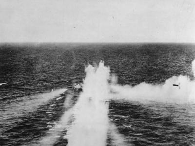 Coastal Command Beaufighter Blasts German Ship