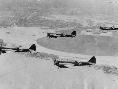 Blenheims Flying over Singapore Harbor
