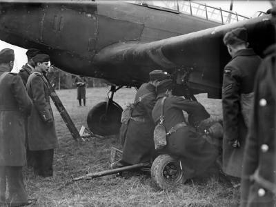 King George VI watching bombs being hand winched into the bomb bays of a Fairey Battle