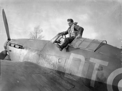 Flt Lt Blatchford climbing out of his Hurricane Mk I