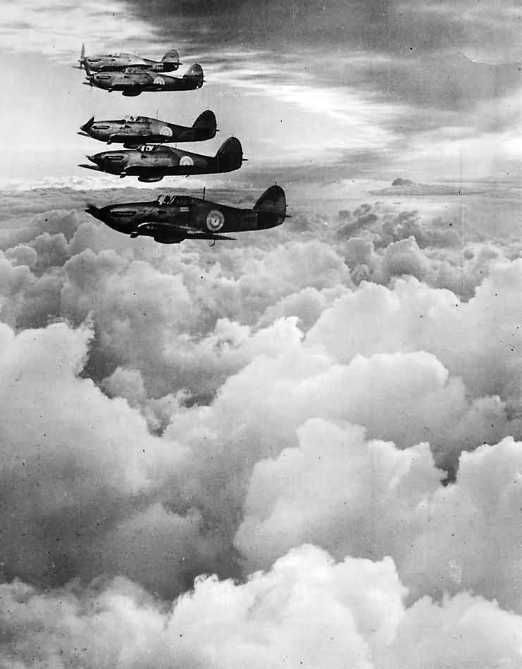 Formation of RAF Hurricane fighters on patrol on the Western Front 1940