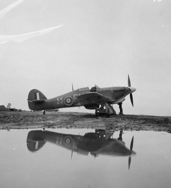 Hurricane Mk IIB Z3977 code FN-55 of No 81 Squadron 151st Wing RAF being serviced at Vaenga