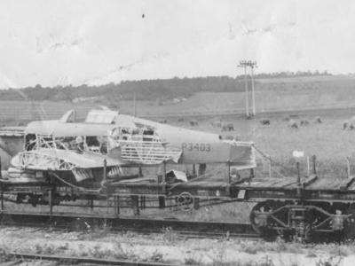 Hurricane Mk I P3403 on railroad flat car