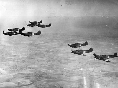 Hurricane fighters in flight Middlesex 1938