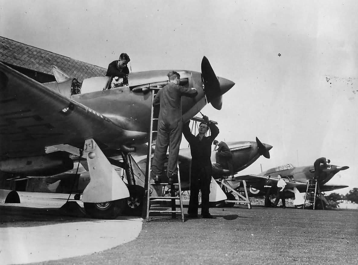 Mechanics Tuning Up Hurricane Fighters at RAF Northolt 1938