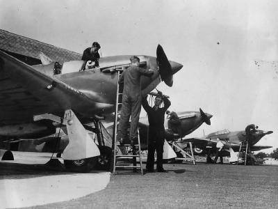 Mechanics Tuning Up Hurricane Fighters at RAF Northolt 1938
